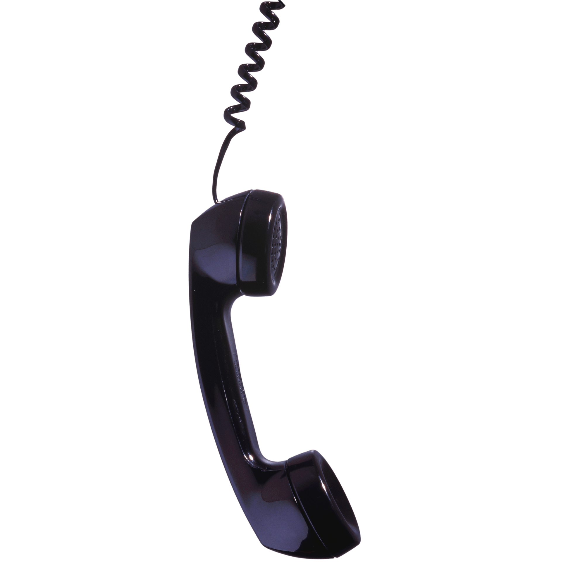 Black phone receiver on a blue background, tied to how Cofire AI agents answer calls for small businesses with speed and accuracy.